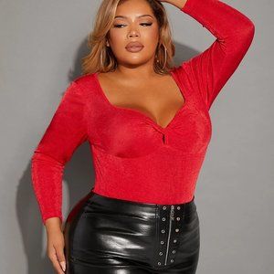 Long Sleeve Red Stretch Top  Valentine's Size 1X  New NWT